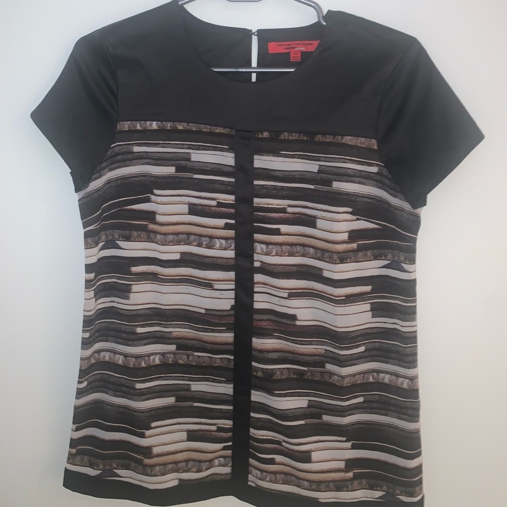 Narciso Rodriguez for Design Nation satin short sleeve striped blouse size XS